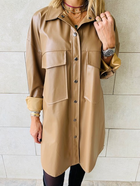 Beige Leather Tie Shirt