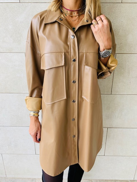 Beige Leather Tie Shirt