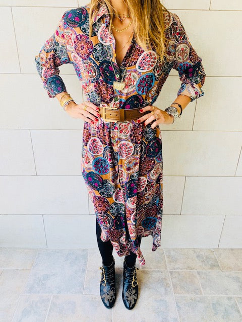 Multi Print Shirt Dress