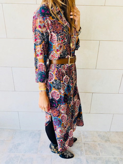 Multi Print Shirt Dress