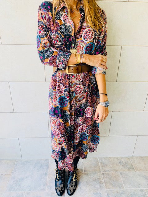 Multi Print Shirt Dress