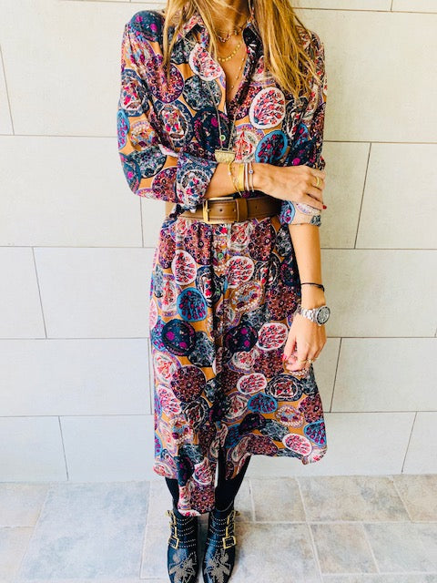 Multi Print Shirt Dress
