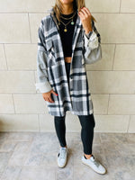 Grey Plaid Hoodie Overshirt