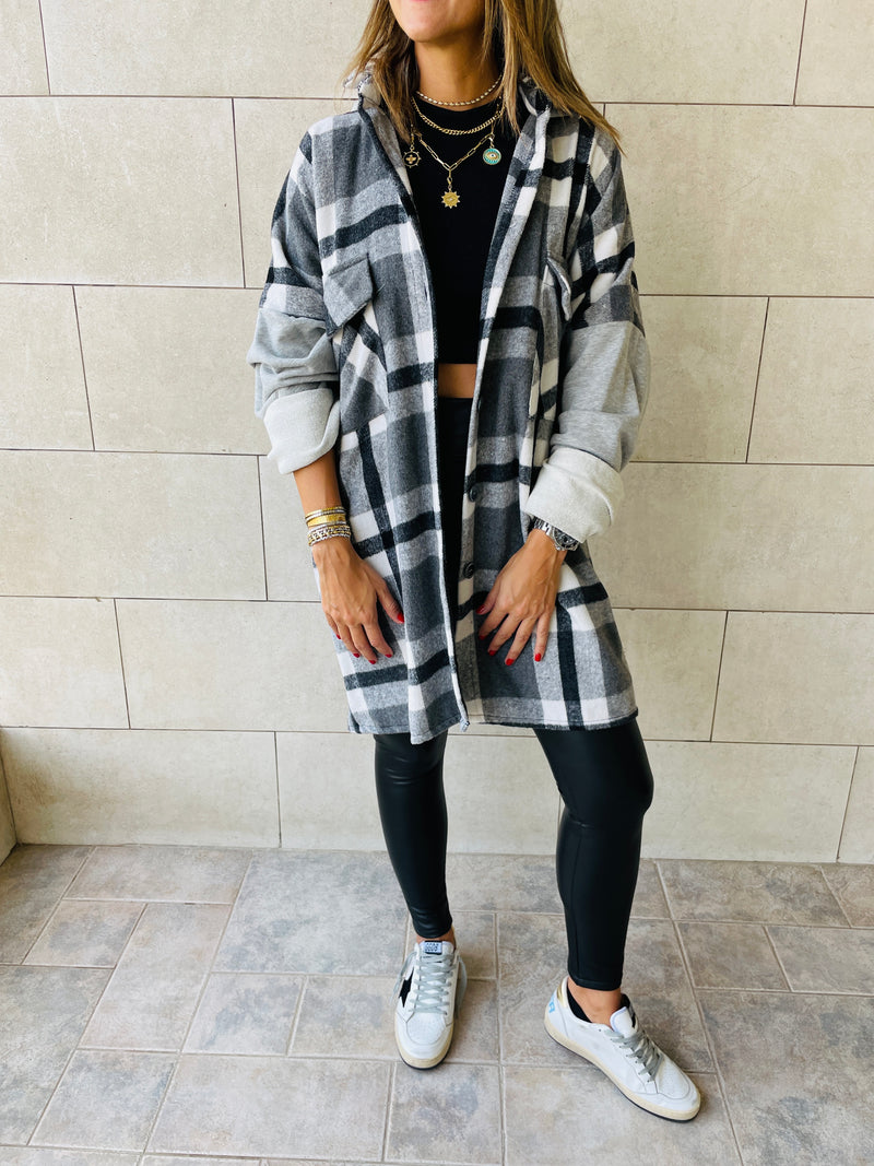 Grey Plaid Hoodie Overshirt