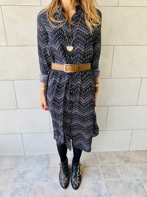 Midnight Chevron Shirt Dress