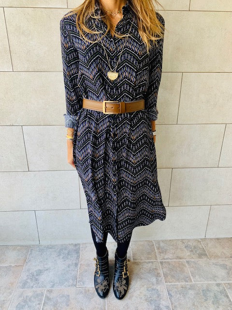 Midnight Chevron Shirt Dress