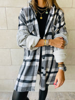 Grey Plaid Hoodie Overshirt