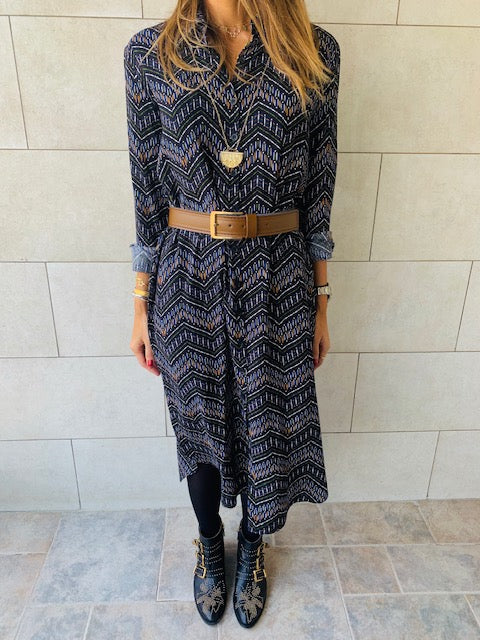 Midnight Chevron Shirt Dress