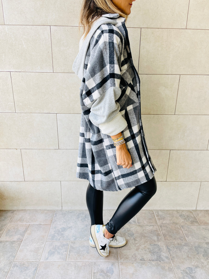 Grey Plaid Hoodie Overshirt