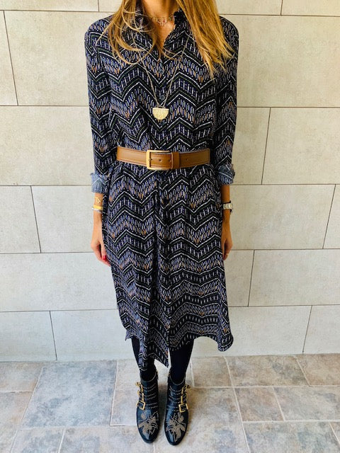 Midnight Chevron Shirt Dress