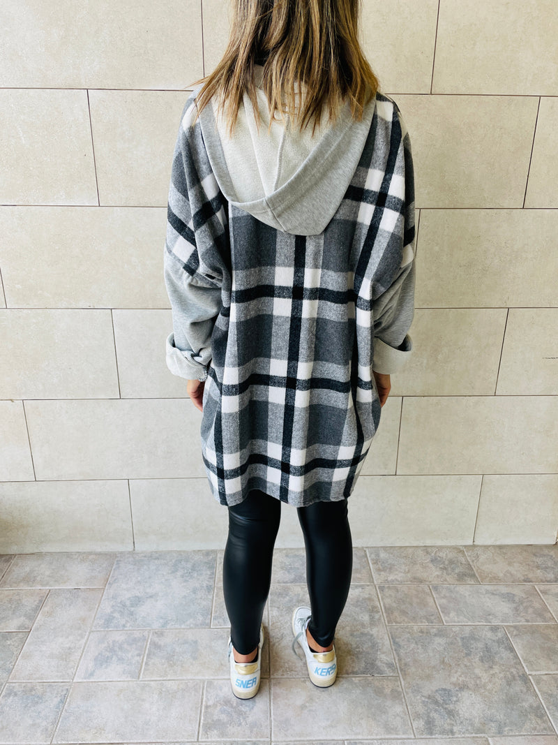 Grey Plaid Hoodie Overshirt