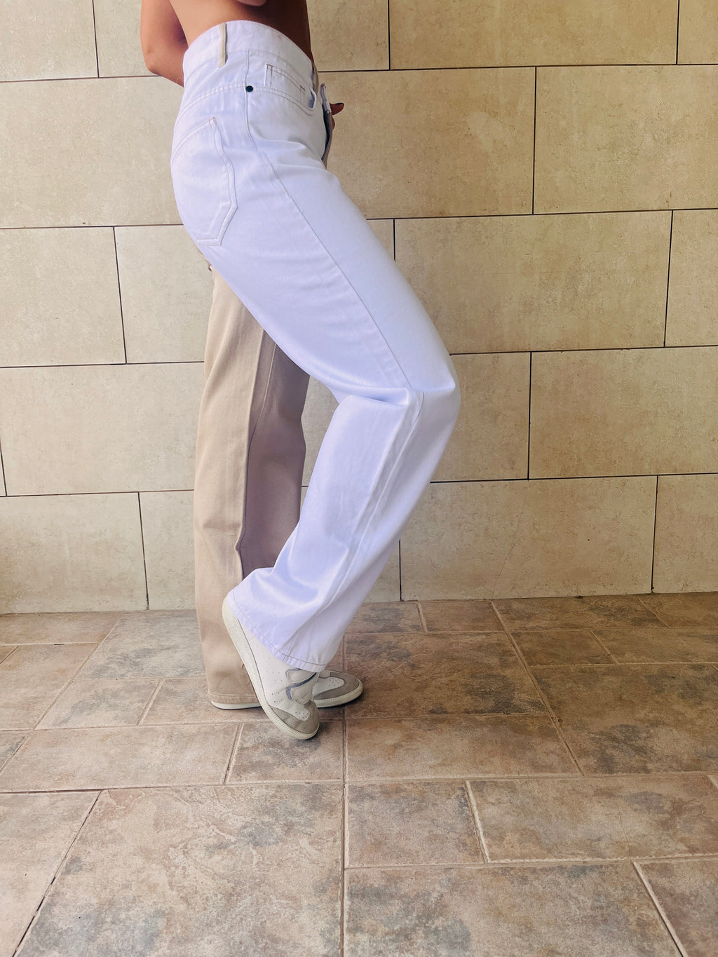 White & Biege Double Trouble Jeans