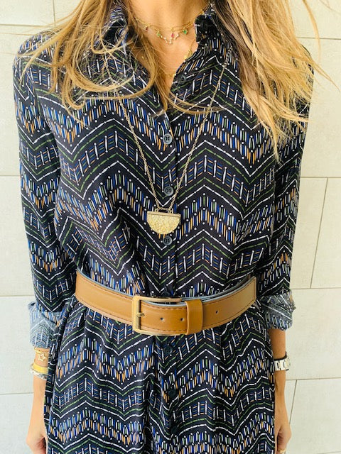 Midnight Chevron Shirt Dress