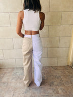 White & Biege Double Trouble Jeans
