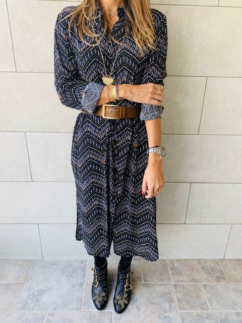 Midnight Chevron Shirt Dress