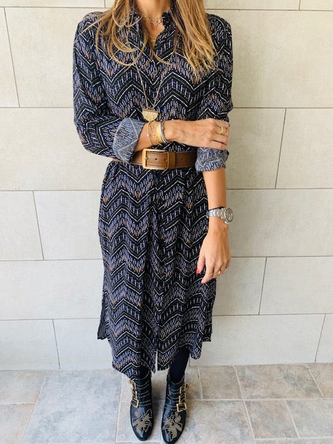 Midnight Chevron Shirt Dress