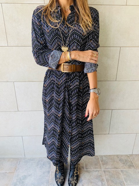 Midnight Chevron Shirt Dress