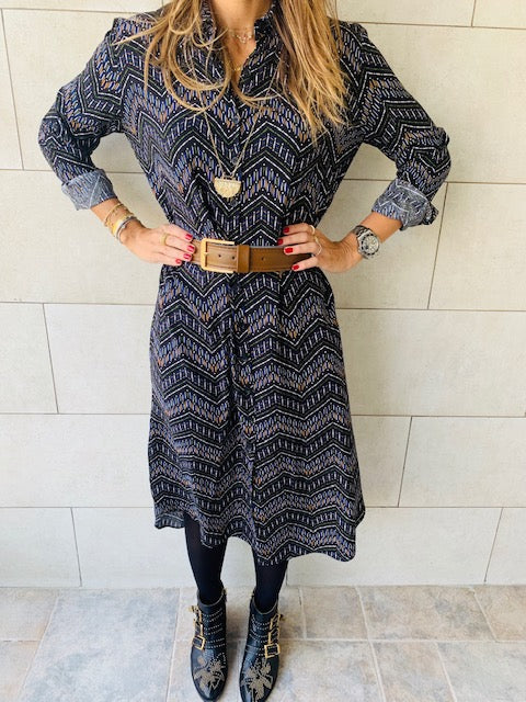 Midnight Chevron Shirt Dress