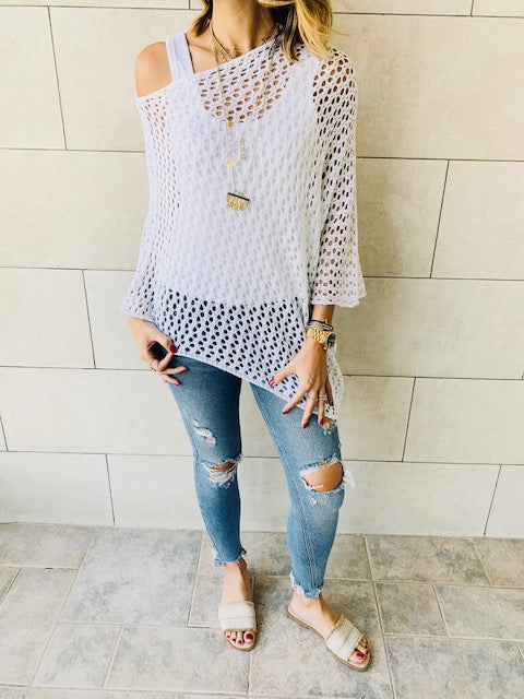 White Asymmetrical Poncho