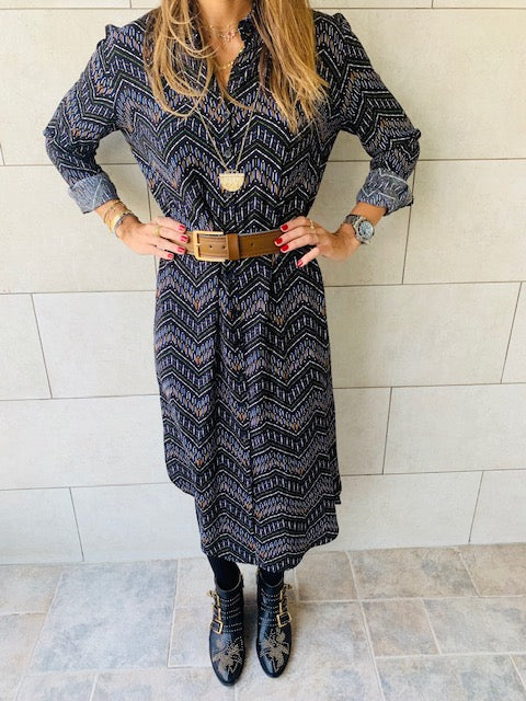 Midnight Chevron Shirt Dress