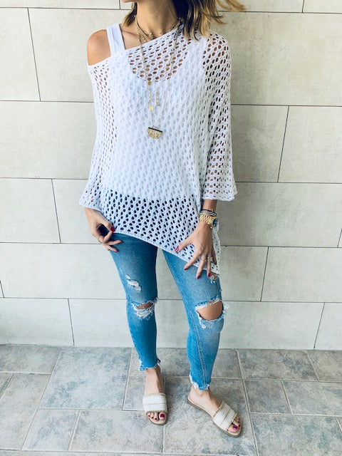 White Asymmetrical Poncho