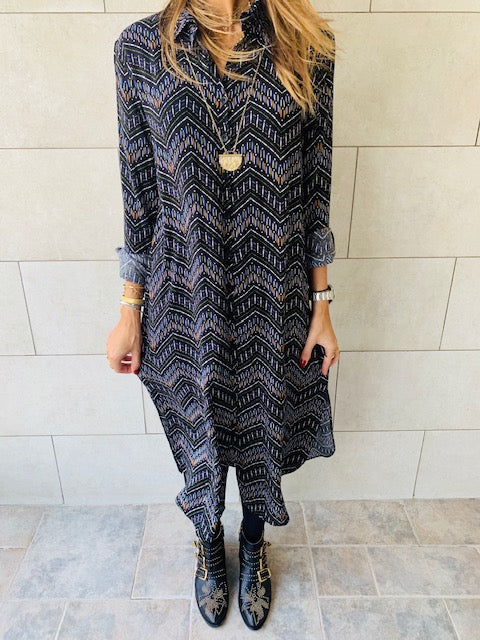 Midnight Chevron Shirt Dress