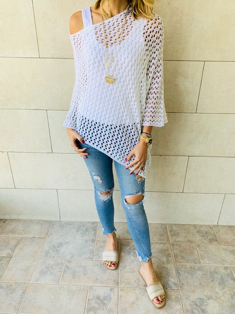 White Asymmetrical Poncho