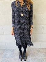 Midnight Chevron Shirt Dress