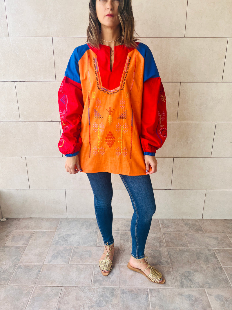 Orange Sired Embroidered Linen Shirt