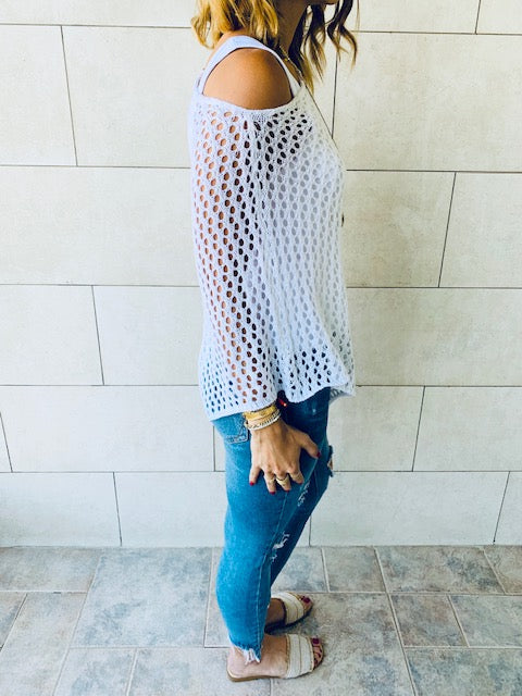 White Asymmetrical Poncho