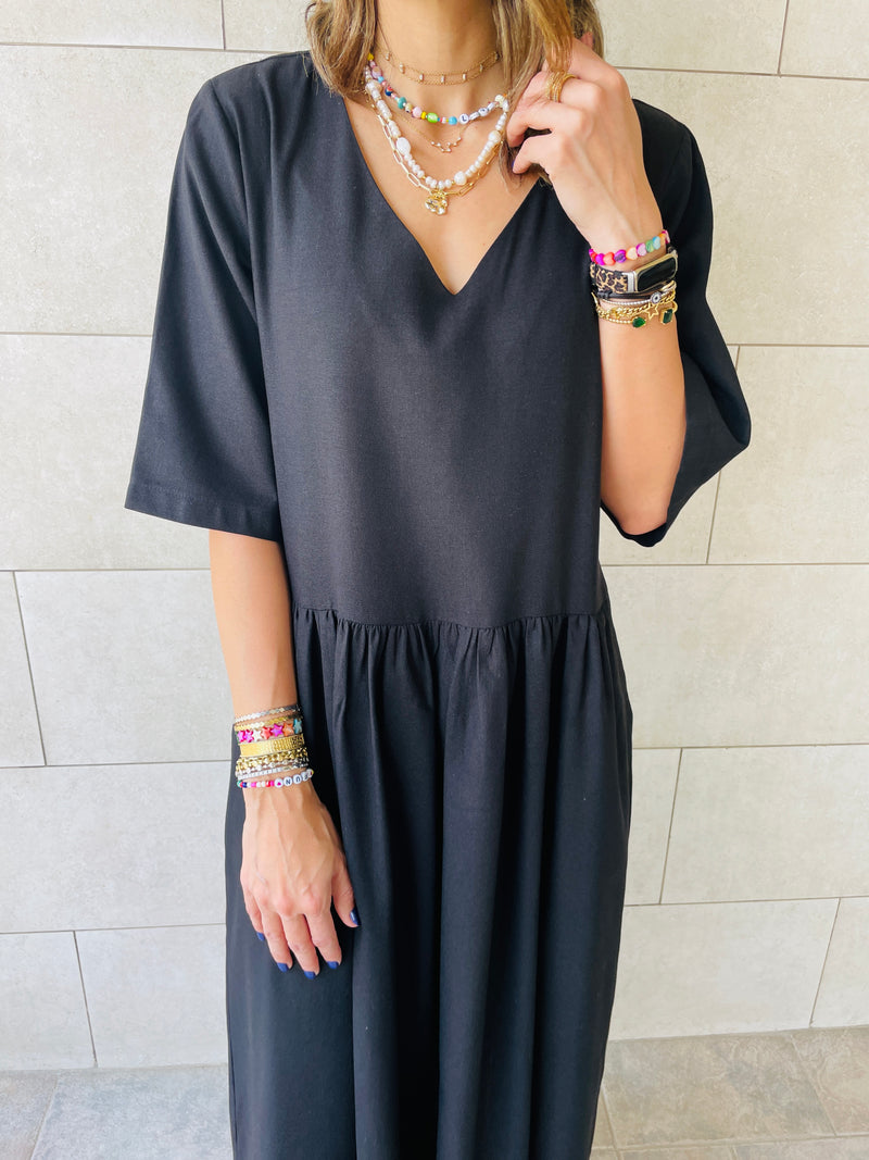 Black Linen City Dress