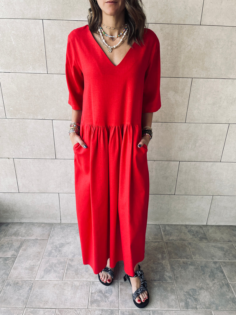 Red Linen City Dress