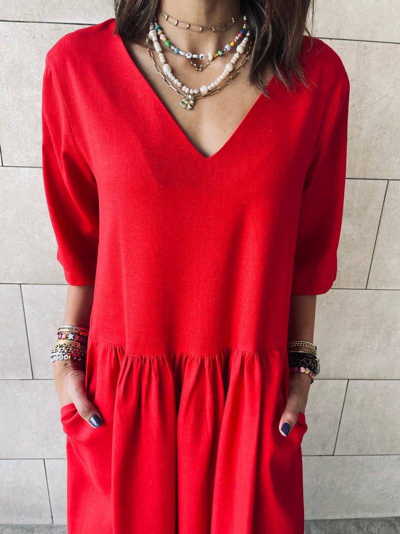 Red Linen City Dress