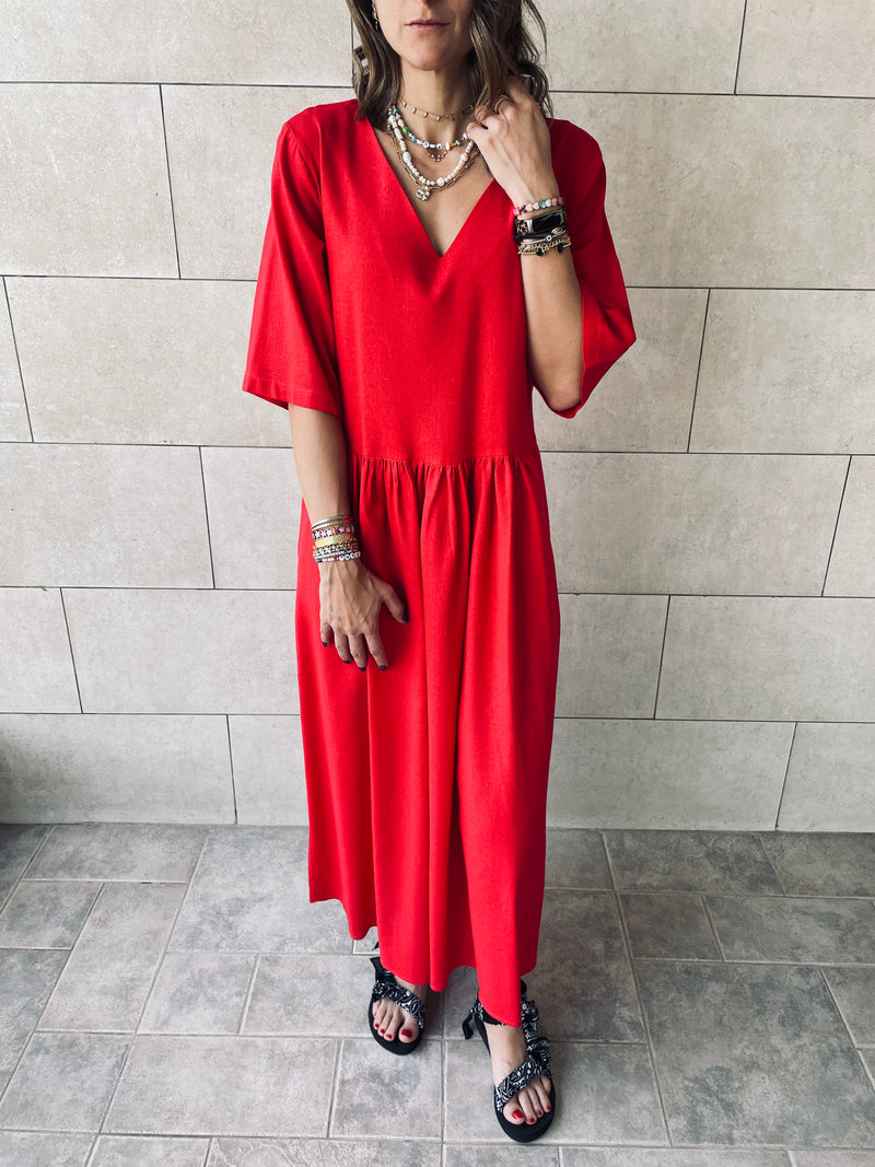 Red Linen City Dress