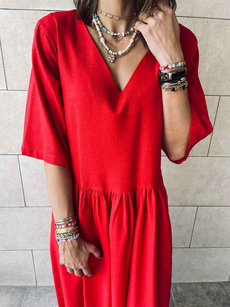 Red Linen City Dress