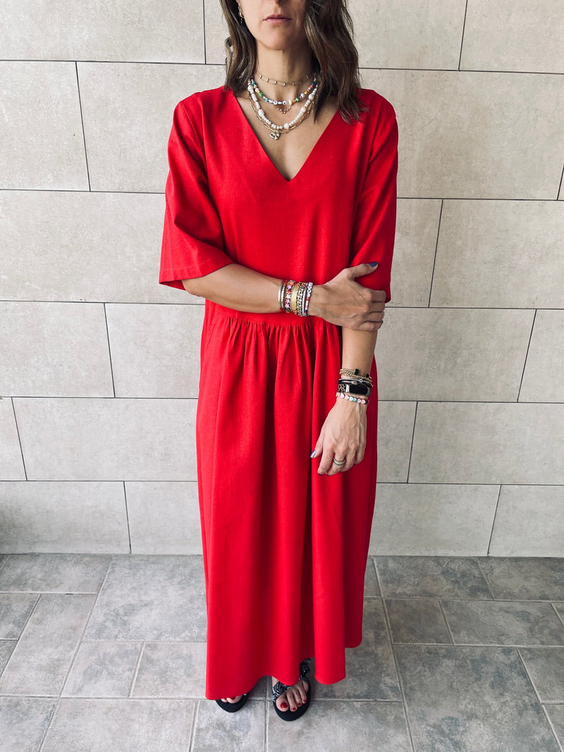 Red Linen City Dress