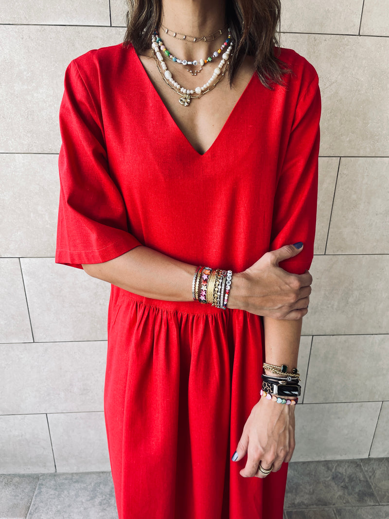 Red Linen City Dress