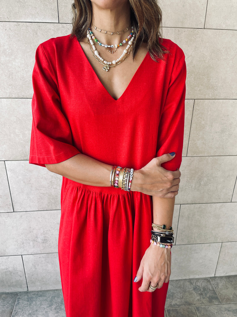 Red Linen City Dress