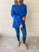 Blue Sired Embroidered Linen Shirt