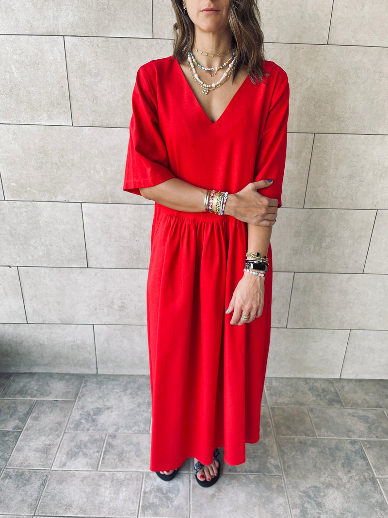 Red Linen City Dress