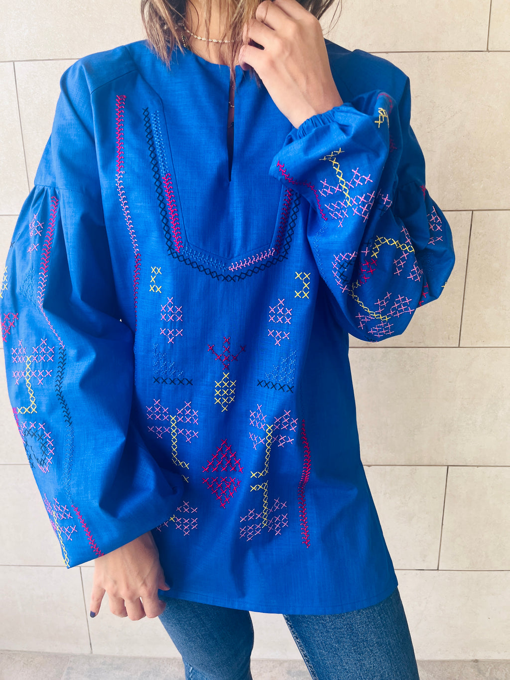 Blue Sired Embroidered Linen Shirt