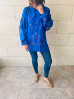 Blue Sired Embroidered Linen Shirt