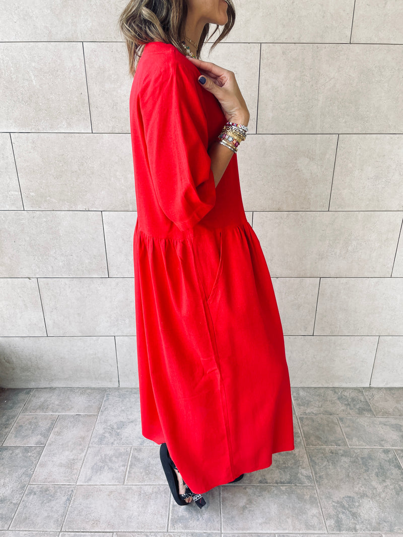 Red Linen City Dress