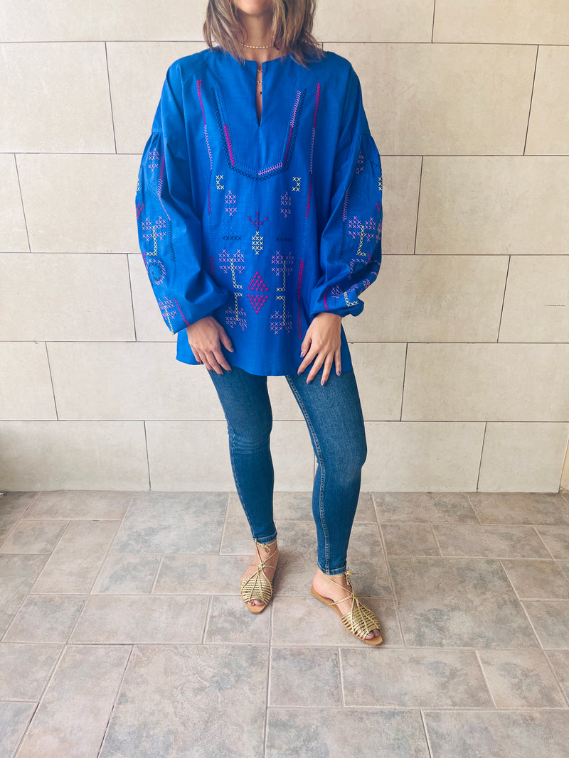 Blue Sired Embroidered Linen Shirt