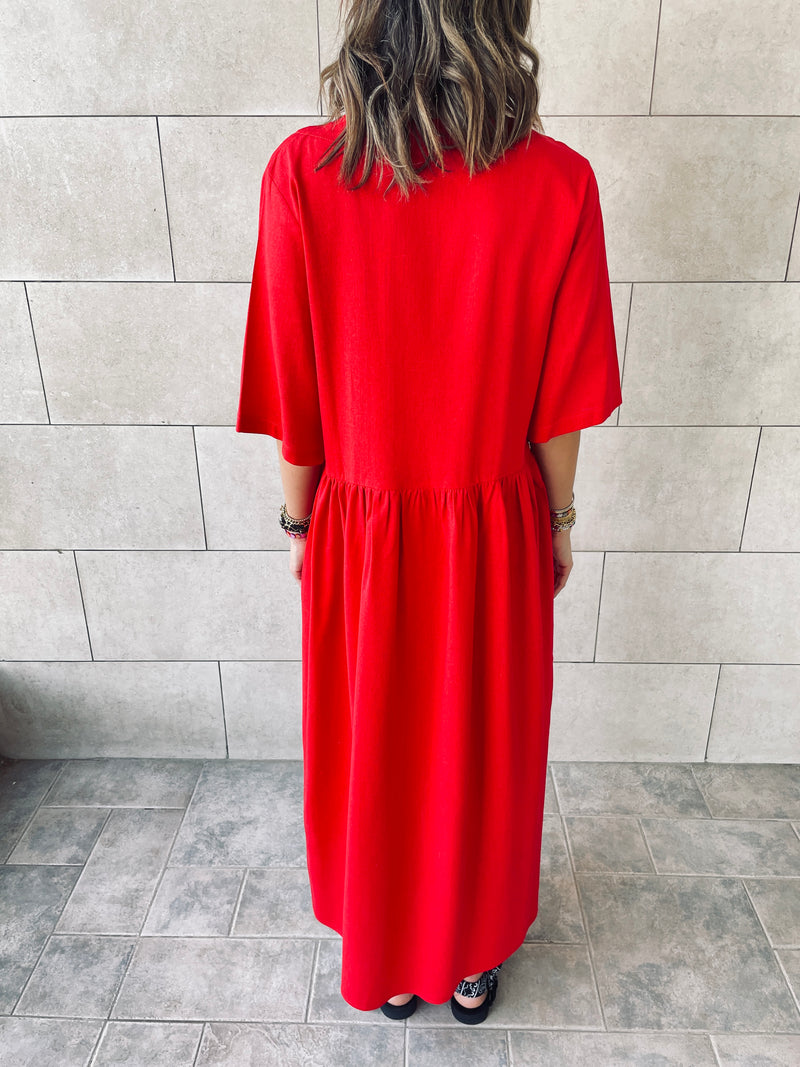 Red Linen City Dress