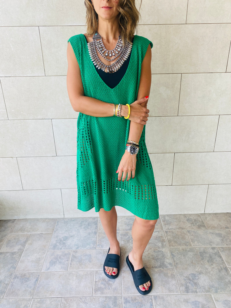 Green Crochet Side Pattern Dress