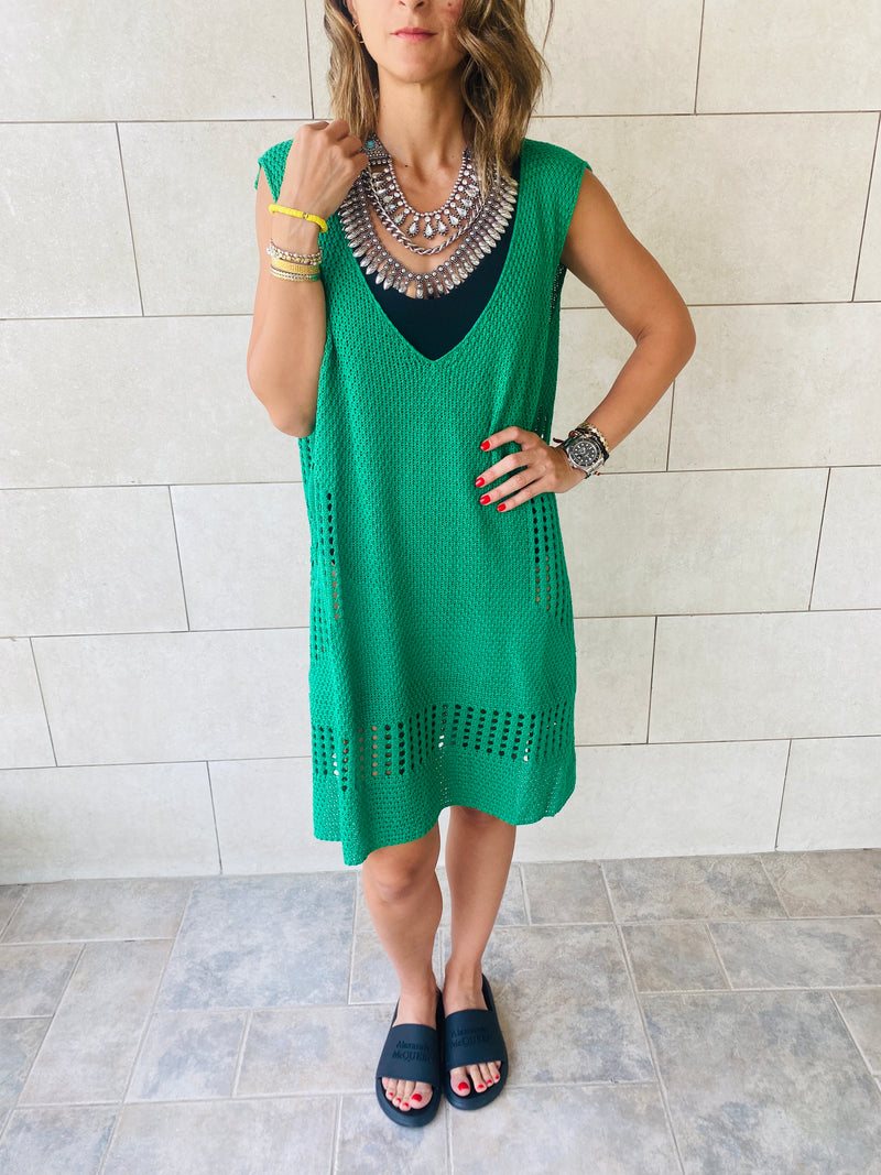 Green Crochet Side Pattern Dress