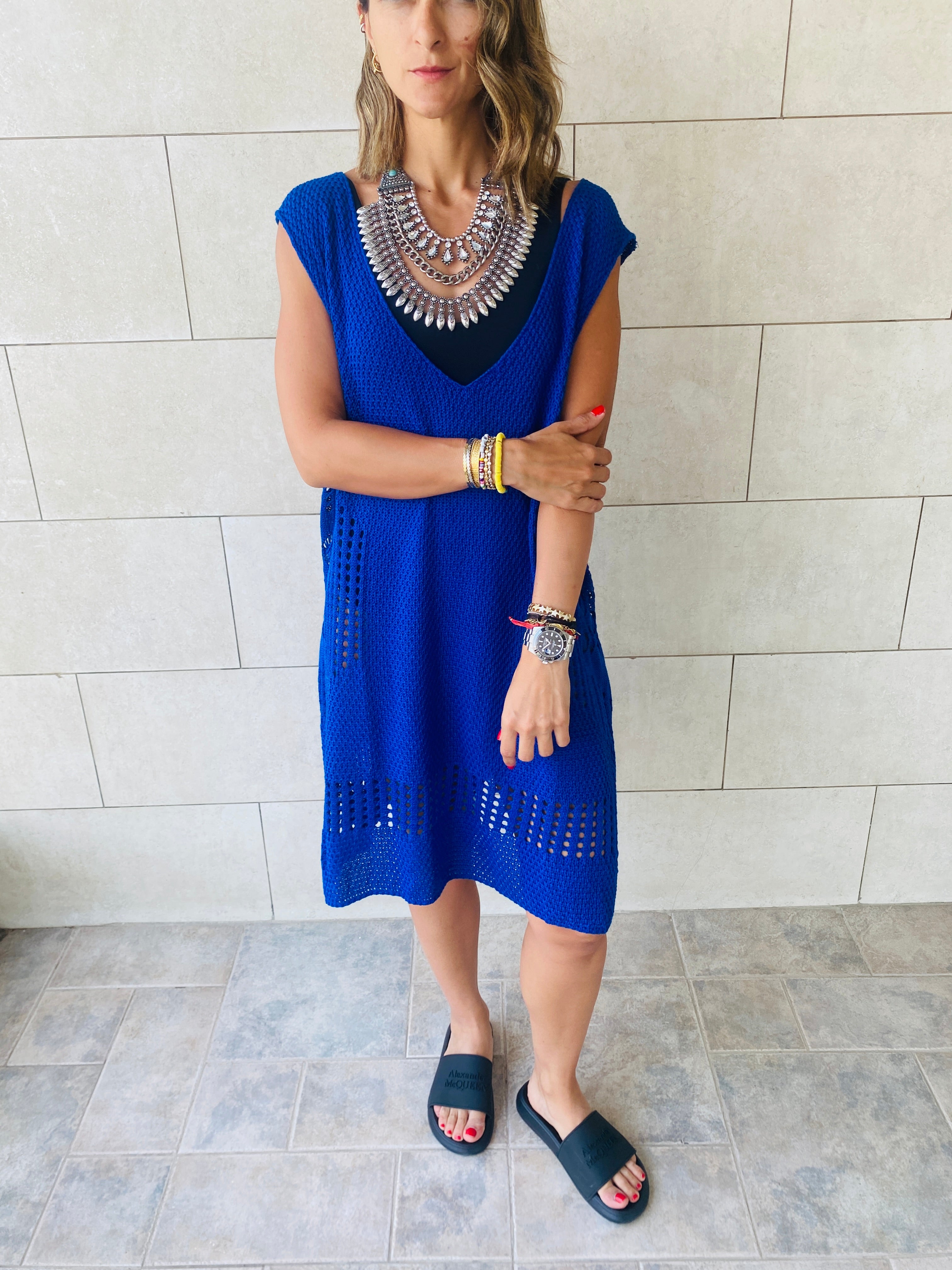 Blue Crochet Side Pattern Dress