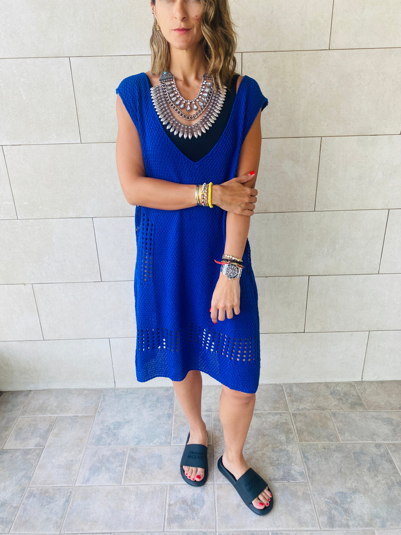 Blue Crochet Side Pattern Dress