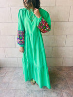 Green Nile Embellished Sleeve Dress
